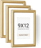 Natural Oak 9x12 Picture Frames Mat to 6x8 Picture Display Set of 3,Original Wood Handcrafted 9x12 Wooden Photo Frame with Tempered Glass Graduation Family Wedding Pictures Tabletop & Wall Decor