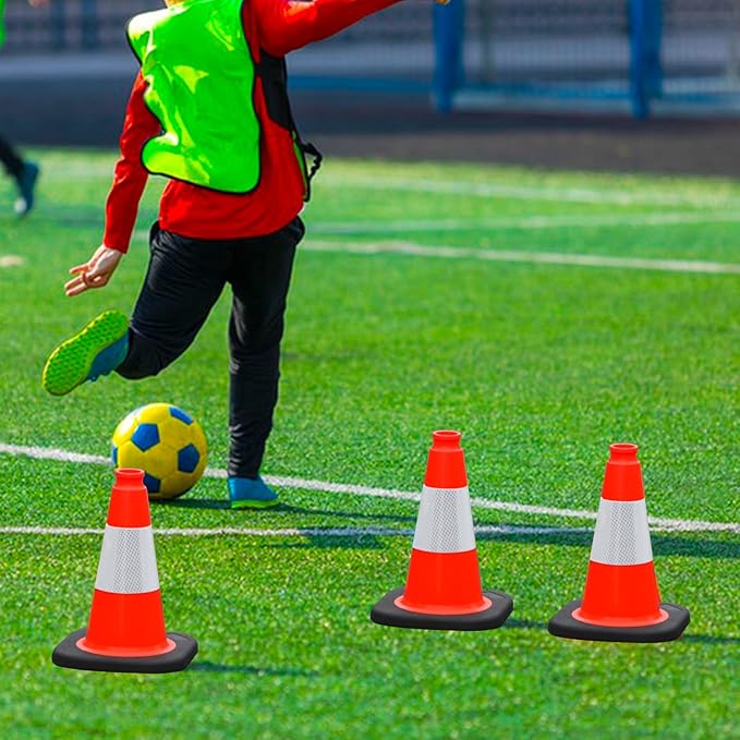 8 Pack 12 Inch Orange PVC Traffic Cones Black Base Stable Durable, Sport Training Soccer Practice Kids Safety Markers Indoor Outdoor Use (8, Orange, 12 Inch)