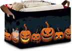 Halloween Pumpkin Storage Basket Large 17x11.5x10.5 Inche-Collapsible Fabric Organizer Bin with Handles for Fall Decor, Party Supplies, Nursery-Decorative Hamper with Jack-O-Lantern -Single Pack