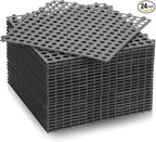 Tinideya 24 Modular Interlocking Floor Mat Rubber Tiles 12"x12" Drainage Interlocking Tiles Drain Holes Non-Slip Drainage Mats for Pool, Kitchen, Shower, Patio Pet Areas (Gray) (Round)