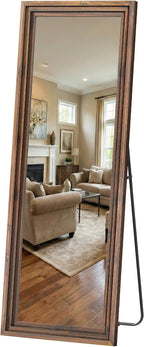 Full Length Mirror, 63"x21" Rustic Farmhouse Floor Mirror with Stand, Rectangular Solid Wood Frame in Walnut Finish, Full Body Mirror for Bedroom, Hallway & Living Room