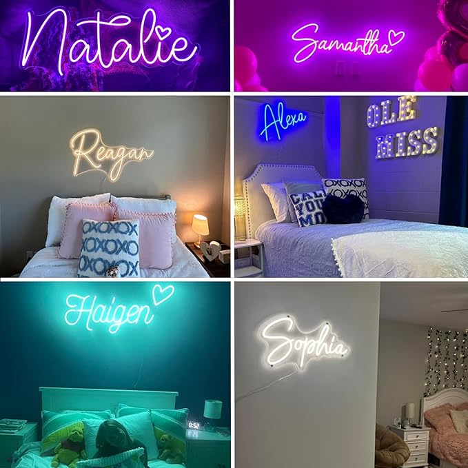 Custom Neon Sign Wedding, Personalized LED Name Logo Lights for Reception, Light up Neon Signs Customizable for Bedroom Wall Decor Kids Girls Boys Xmas Gift, Birthday Party, Office Business (16-60")