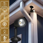 LED Outdoor Single Bullet Flood Light, 10W Hardwired Spotlight, Waterproof Security Light for Yard, Patio & Landscape, 3000K Warm White, 960 Lumens, Adjustable, Black Metal Exterior