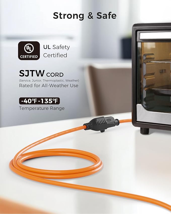 [UL Listed] Cable Matters 2-Pack 16 AWG Heavy Duty 13A Power Extension Cord - 10ft, 3 Prong Power Cord Extension, NEMA 5-15P to NEMA 5-15R, Orange