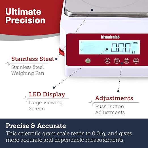 Fristaden Lab Digital Balance - USA Company - 3000g Capacity with Genuine 0.01g Precision, Analytical Scale Ideal for Scientific Research, Home Labs & Academic Use