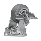 4'' × 2'' Caster Wheel, Heavy Duty Industrial Caster, Rubber Wheels with Roller Bearing, Load 600lbs per Swivel Casters for Cart Dolly Toolbox Trolley (1 Brake)