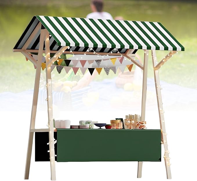 Collapsible Mobile Market Stall Carts Vendor on Wheels, Wood Outdoor Vendor Cart, Easy to Assemble for Parties, Birthdays, Weddings, Bar(Green2,120cm/47.2in)