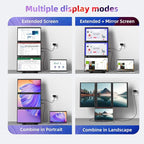 Quad Laptop Screen Extender, 15.6" FHD 1080P Triple Monitor, Combine into One 30" Screen (Landscape/Portrait), Just 1 Cable for 3 Screens, Driver Required, Compatible with Wins & Mac(M1/M2/ M3/M4/M5)