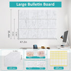 Large Cork Board for Walls 48" x 36" - 12 Pack Felt Wall Tiles with Safe Removable Adhesive Tabs & 40 Pcs Pushpins - Bulletin Board for Office Classroom Home Decor - Marble White