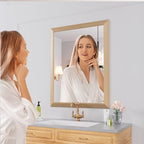 Amorho Bathroom Mirror, 28 X36 Inch Wall Mirror, Oak Wood Grain Metal Framed, Anti-Rust, Hang Horizontally/Vertically, Suitable for Bedroom, Farmhouse, Bathroom, Decorative