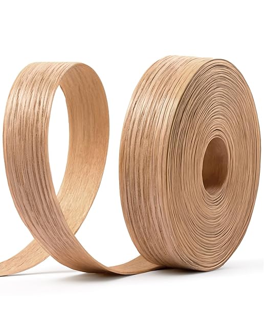 Red Oak Edge Banding 3/4 inch x 25 ft Real Wood Veneer Plywood Edge Banding Iron-on Pre-glued Veneer Edging Tape for Cabinet Repairs Furniture Restoration