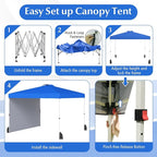 Tangkula 10x10 FT Pop up Canopy with Sidewall, Easy Setup Outdoor Tent with Wheeled Bag, 4 Sandbags, 4 Ropes, 4 Anchors, 8 Stakes, Vented Top, Portable Canopy Tent for Party Event Patio (Blue)