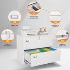 2 Drawer File Cabinets for Home Office, Metal Filing Cabinet with Lock, White Locking File Caninet Two Drawer, Office Storage Caninets Steel Cabnet for Letter/Legal/A4/F4-Assembly Required