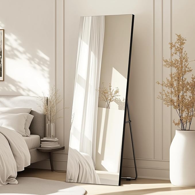 Kosmonia 58x18 Frameless Full Length Silver Coating Mirror w/Distortion Free, HD Reflection &Anti Desilvering, Tempered Glass & Shatter Proof Film Doubling Safety, Easy Setup w/Stand, Wall/Standing
