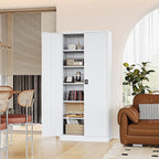 Metal Storage Cabinet-71” Tall Steel File Cabinets with Lockable Doors and Adjustable Shelves-White Steel Storage Cabinet for Home,Kitchen, School, Office, Garage