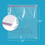 1000 Count - 20" x 20" Extra-Large Self Seal Poly Bags with Suffocation Warning, 1.5 Mil, Clear Polybags with Resealable Adhesive Strip for Shipping & Packaging Clothing, T Shirts & Sweaters. GPI