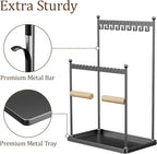 Jewelry Tower Necklace Holder Organizer – 3-Tier Jewelry Display Rack with Storage Tray – Holds 22 Pairs of Earrings, Bracelets, Rings, Necklaces – Gift for Girls & Women, Black