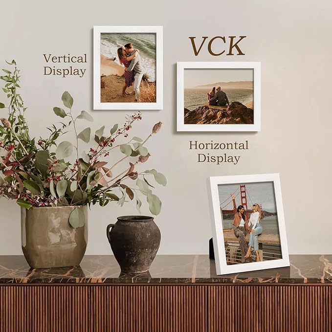 VCK 8x10 Picture Frames Set of 5, White Solid Wood Photo Frame, Table Display or Wall Hanging