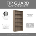 Bush Furniture Universal Tall 5 Shelf Bookcase in Ash Gray, Vertical Storage and Display Bookshelf for Home Office or Living Room Organization