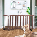 Freestanding Dog Gate Indoor,Doggie Gate Foldable Pet Gates for Doorways,Stairs or Hallways, Wooden Brown Pet Gate for The House, Pet Fence with Support Feet Included,32 "Height-4 Panels