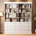 Vyre 71" Tall Farmhouse Bookshelves with Drawers, Large Modular Bookcase with Adjustable Shelves, Storage Cabinet for Living Room, Kitchen, Home Office, White