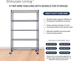 48"x18"x72" PRIME HEAVY DUTY Black 5-Tier Wire Shelving NSF 4000 LBS MAX Capacity Storage Rack for Commercial, School, Home, Garage, Warehouse, Industrial, and Hospital Uses (with Wheels)