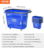 VEVOR Shopping Carts with Handles, 6PCS, 39L Plastic Rolling Shopping Basket with Wheels, Large Portable Shopping Basket Set for Supermarkets, Retail Stores, Grocery Shopping, Blue