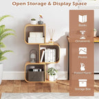 Giantex S-Shaped Bookcase, 3-Tier Bamboo Bookshelf with 3 Open Cubes, Geometric Corner Display Shelf, Decorative Storage Organizer, Floor Storage Rack for Living Room, Home Office, Natural
