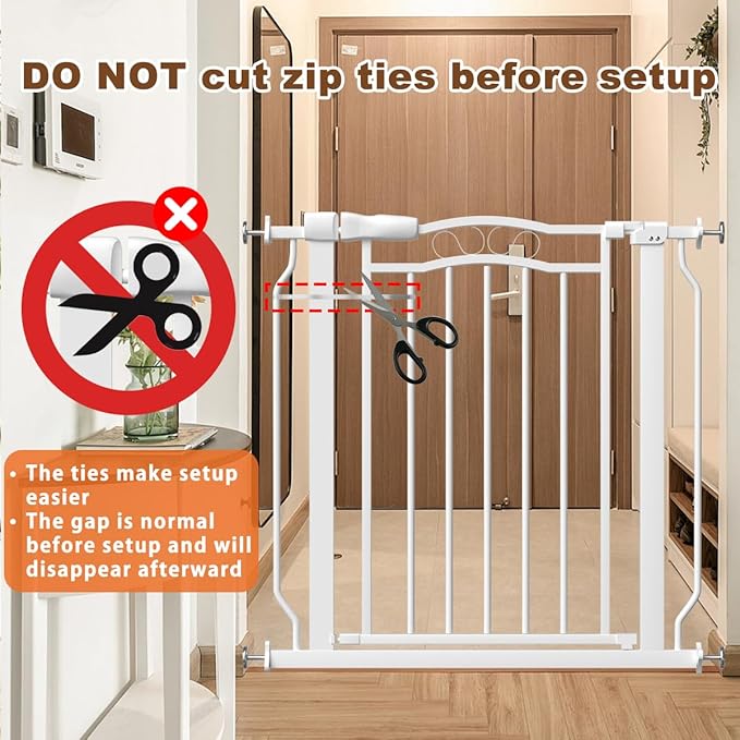 29.5-43.7" Wide Baby Gate for Stairs No Drilling, 30" Tall Metal Pet Baby Safety Gates with Expansion Kit, Press Mounted Dog Gate Indoor for Kids, Walk Through Dog Gates for Doorways, White