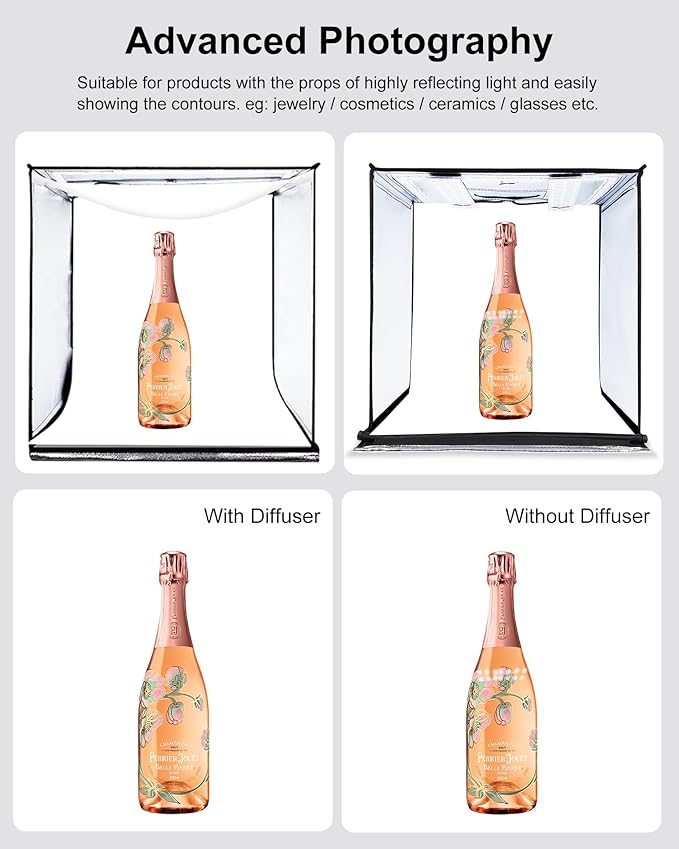 PULUZ Light Box Photography, 24x24 inch Large Photo Light Box with 120 LED Beads, CRI >95, Professional Portable Photo Booth Shooting Tent Kit with 6 Color Backdrops for Product Photography