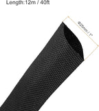 MECCANIXITY Braided Cable Sleeves Heat Shrinkable Fabric Sleeving, 1" 40ft Black 2:1 Ratio Heat Shrinkable Cord Protector for Harness Cable, Network Cable Protection, Cable Management
