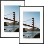 Frametory, 16x24 Metal Picture Frame with Mat for 12x18 Picture & Real Glass, Aluminum Photo Frame Collection (Black, 2 Pack)