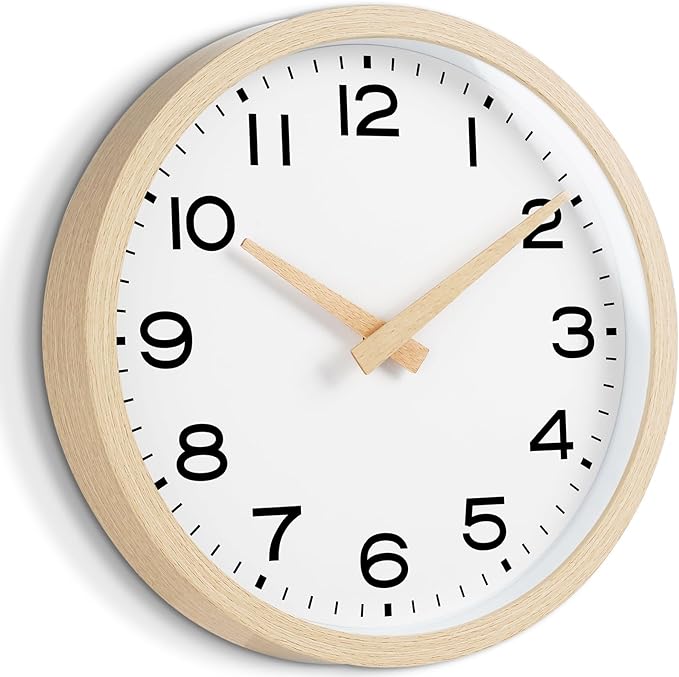 AKCISOT Wall Clock,Boho Kitchen 10 Inch Wall Clocks Battery Operated Non Ticking,Silent Modern Clock Decorative for Bedroom,Office,Bathroom,Living Room,Home (Wood Grain)