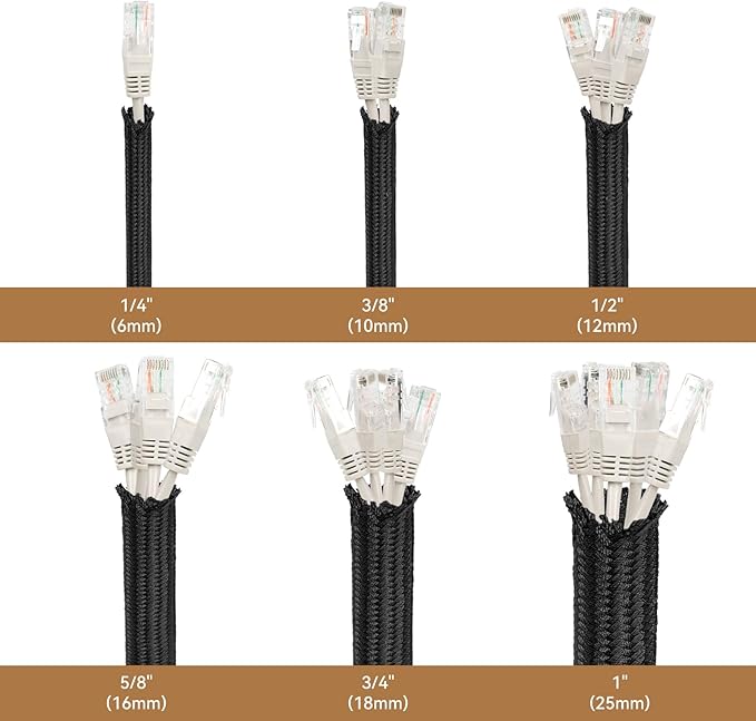 Polyamide Cable Sleeve, 10ft Flexible Expandable Braided Sleeving, Cable Management Sleeve for TV Computer Office Home Entertainment (Black, 5/8")
