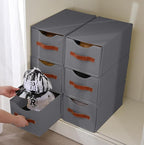 2 Pack Stackable Storage Drawers, Fabric Closet Organizers and Storage with Handles and Clear Window, Pull-Out Clothes Storage Bins with Drawer for Closet, Bedroom, Living Room, Under Bed, Gray