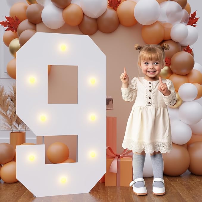 Bugame 3FT Marquee Numbers, Large Light Up Numbers for 90th Birthday Decorations Warm Light for Anniversary Party Decor, Number 9