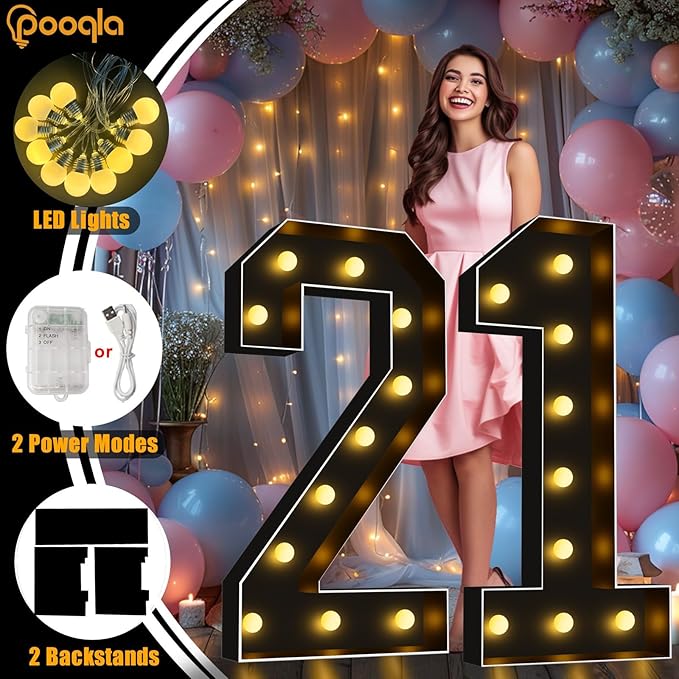 Pooqla 4 FT Light Up Marquee Numbers, Black Marquee Number Lights 4 Feet Tall for 9th 19th 90th Birthday, Giant Letter Big Mosaic Numbers for Balloons Party Anniversary Wedding Decorations, Number 9