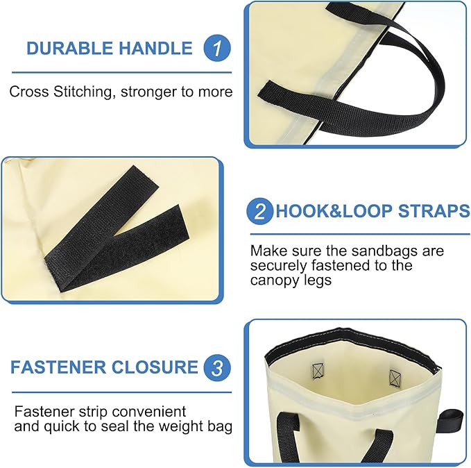 PATIKIL Canopy Weight Sand Bags, 4 Pack 112 Lbs Total Extra Large Weights Bags Waterproof Tent Leg Weights Sandbags for Outdoor Canopy Tent Sun Shelter Patio Ladder Beige (18x9")