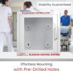 AED Defibrillator Wall Mounted Cabinet with Bleeding Control Kit Storage, 20-Gauge Steel, Large 17.4x17.3x6.9 Inch, Durable Metal Cabinet with Clear Window & Door Activated Alarm–Fits All AED Brands