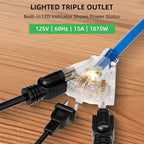 50 FT Retractable Extension Cord Reel, Heavy Duty 12AWG/3C SJTOW Power Cord, Lighted Triple Tap, 15A Circuit Breaker, Wall/Ceiling Mount Electric Cord Reel for Garage & Workshop, ETL Listed, Blue