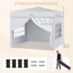 Tangkula 10x10 FT Pop Up Canopy, Outdoor Canopy Tent with 2 Removable Sidewalls & 2 Zippered Doors, Heavy-Duty Carbon Steel Frame, Wheeled Bag, 4 Sandbags, 8 Stakes, 4 Wind Ropes for Party Event
