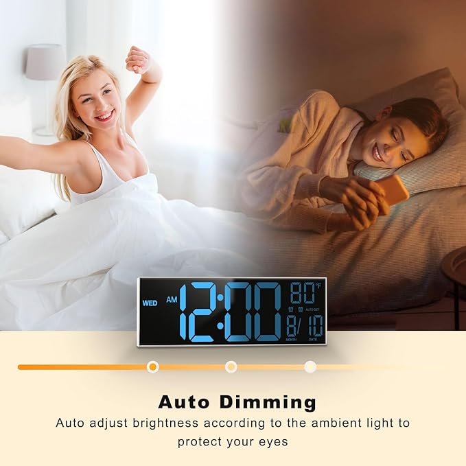 JALL 16" Large Digital Wall Mount Clock, Count Down Timer, Alarm, Big LED, 8 RGB Color, DST, Temperature for Living Room Classroom Desk, Xmas, Birthday Gift for Senior Mom Dad (White Shell, 16 inches)