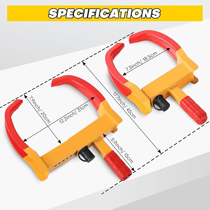 2PCS Trailer Wheel Lock | Universal Adjustable Trailer Wheel Lock Anti Theft with 6 Keys, Anti-Theft Protection for Cars, SUVs, RVs, ATVs, Motorcycles, Boats & Golf Carts (Red)