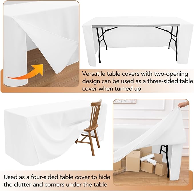 HolidayIdeas Fitted Table Covers - 96 x 30 Inch - 2 Pack Rectangle Tablecloths for 8 Foot Tables, Versatile Polyester Fabric Tablecloth for Parties, Holiday Dinner, Trade Show (White)