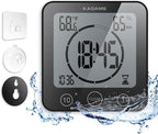 KADAMS Shower Clock Waterproof Bathroom Timer – Digital Wall Clock with Countdown, Magnetic Kitchen Clock with Temperature & Humidity, Suction Cup for Kids Shower Spa Cook Bath (Black)