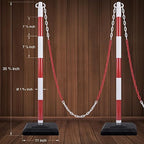 4 Pack Red White Portable Work Zone Chain Post Set, Premium Crowd Control Stanchion Sets, 40" H Traffic Delineator Post Cones with Heavy Rubber Base, 80" Plastic Chain Barriers