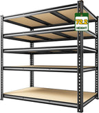 2800 LBS Garage Shelving 72.2" H Garage Storage Shelves, 5 Tier Adjustable Shelving Unit, Storage Shelves for Storage, Basement, Warehouse, Pantry, Kitchen, 48.1" W x 24.1" D x 72.2" H, Black