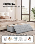 Velvet Storage Ottoman Bench, End of Bed Bench with Legs, Large Entryway Bench, Foot Rest Stool, Tea Table for Bedroom, Living Room, Loads 770 lb, 15.7"L x 43"W x 15.7"H, Dove Gray, UASND62G