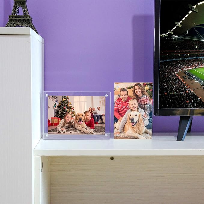 NIUBEE 5x7 Acrylic Picture Frame 3 Packs, Photo Frame 20% Thicker Block, Clear Frameless Acrylic Frames Double Sided，Magnetic frames for Desktop