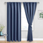 JIUZHEN Dusty Blue Blackout Curtains for Bedroom - Thermal Insulated Room Darkening Noise Reducing, 52 x 84 Inch Length Curtains for Living Room, Set of 2 Panels with Tiebacks, Dusty Blue